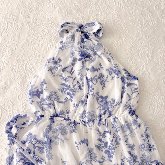 NWOT Lulus Float to You White Floral Print Halter Tiered Midi Dress XLarge - Picture 5 of 8